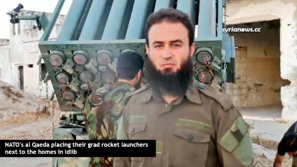 NATO's al Qaeda placing their grad rocket launchers next to the homes in Idlib