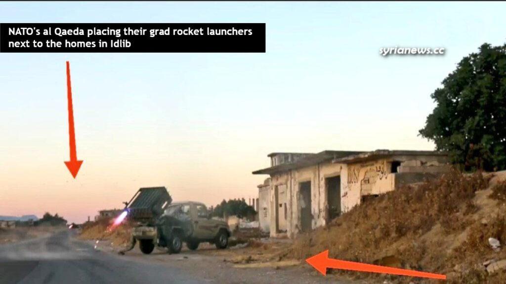 NATO's al Qaeda placing their grad rocket launchers next to the homes in Idlib