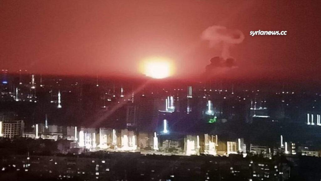 Syrian air defense shooting down incoming Israeli missiles near Damascus